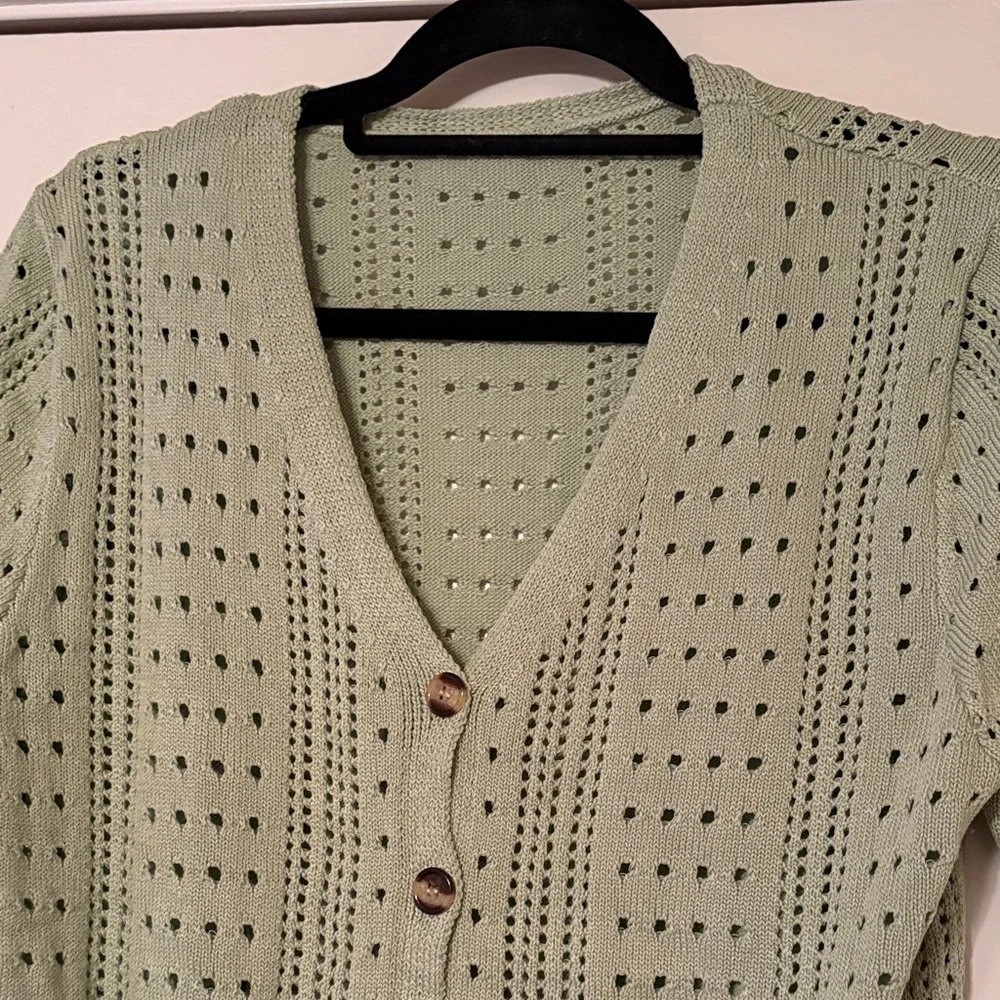 Mint Green Knit Cardigan with Buttons - Picture 3 of 7